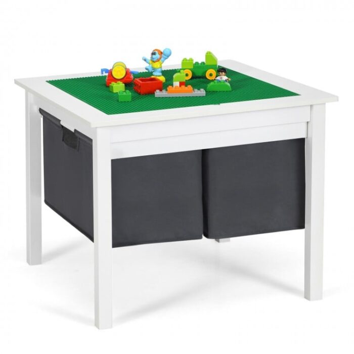 2-in-1 Kids Double-sided Activity Building Block Table with Drawers - Image 11