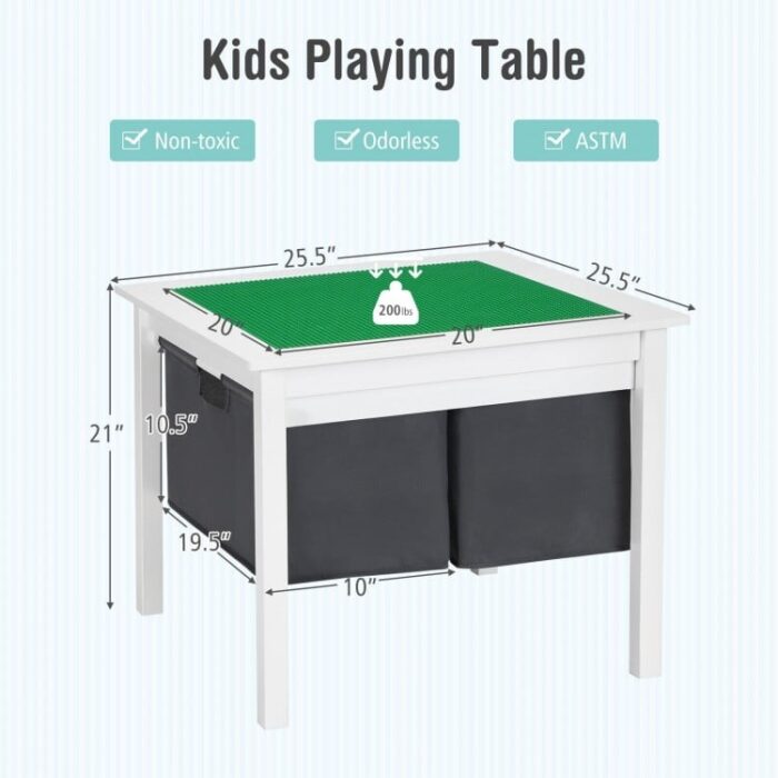 2-in-1 Kids Double-sided Activity Building Block Table with Drawers - Image 12