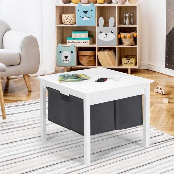 2-in-1 Kids Double-sided Activity Building Block Table with Drawers - Image 10