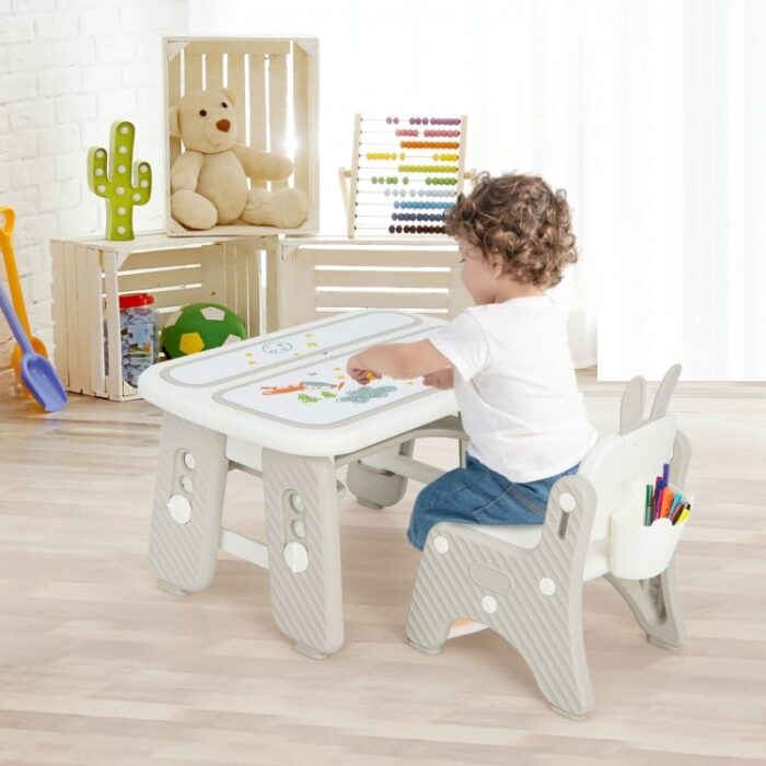 Kids Table and Chair Set with Flip-Top Bookshelf - Image 2