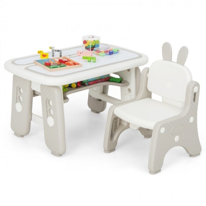 Kids Table and Chair Set with Flip-Top Bookshelf - Image 3