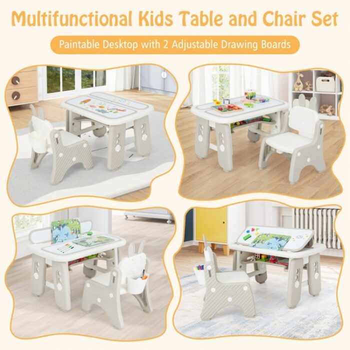 Kids Table and Chair Set with Flip-Top Bookshelf - Image 5