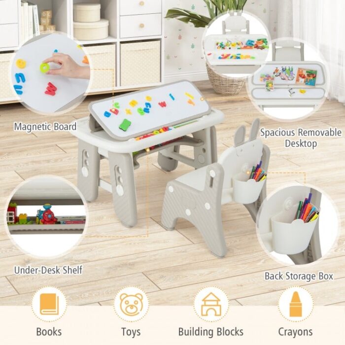 Kids Table and Chair Set with Flip-Top Bookshelf - Image 6