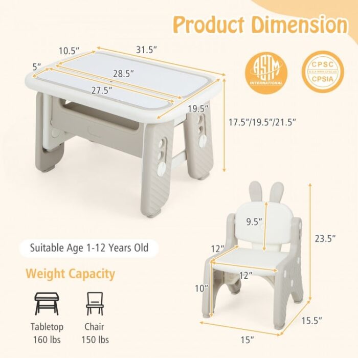 Kids Table and Chair Set with Flip-Top Bookshelf - Image 4