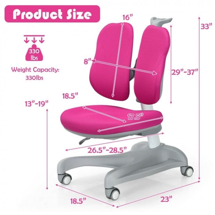 Adjustable Height Student Chair with Sit-Brake Casters and Lumbar Support for Home and School - Image 4
