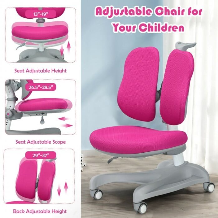 Adjustable Height Student Chair with Sit-Brake Casters and Lumbar Support for Home and School - Image 6