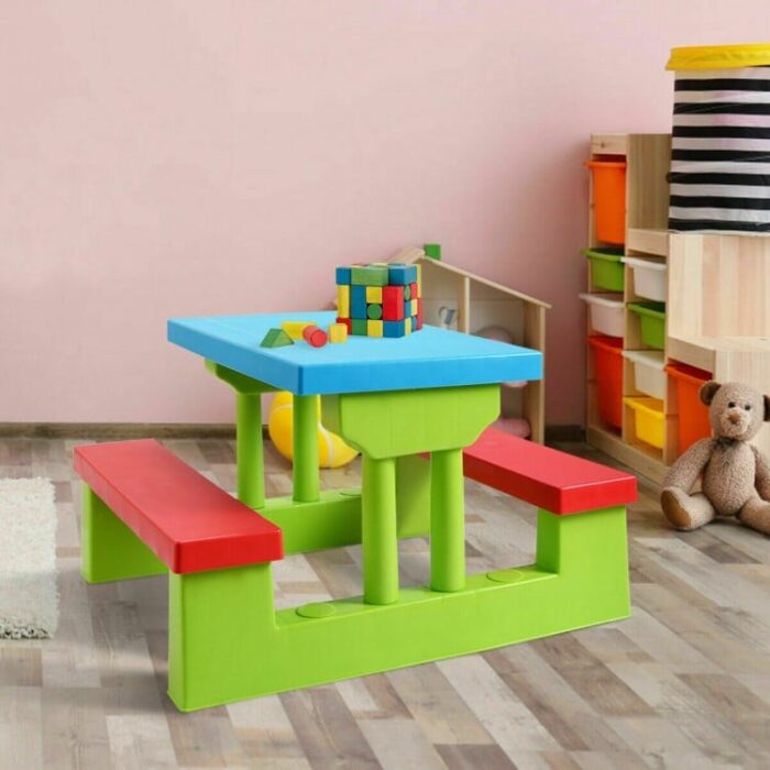 Kids Picnic Folding Table and Bench Set with Umbrella - Image 6