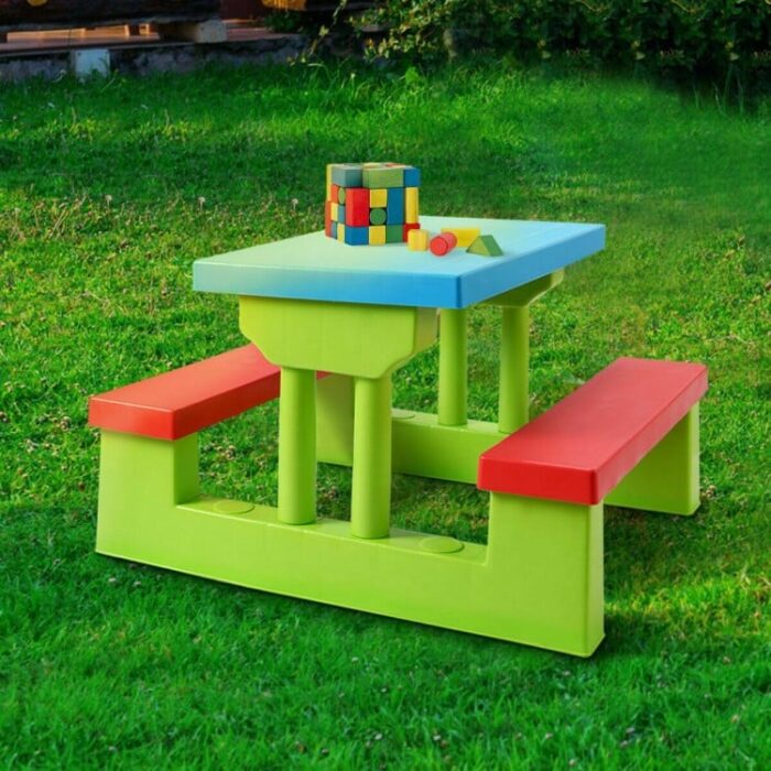 Kids Picnic Folding Table and Bench Set with Umbrella - Image 7