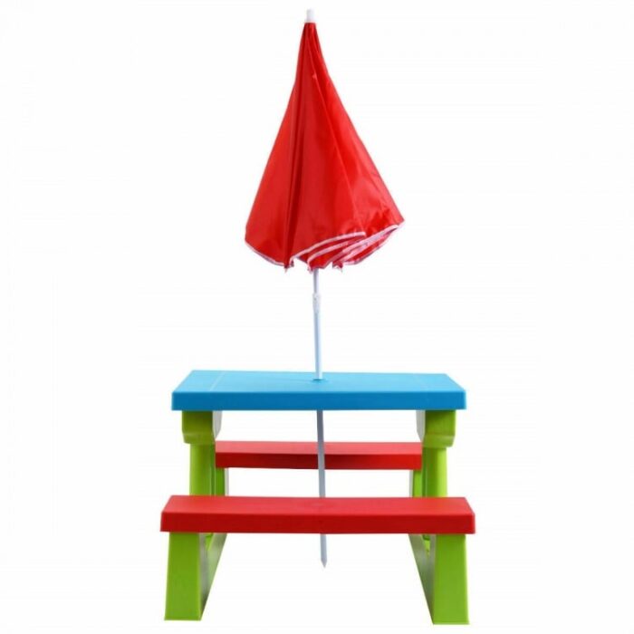 Kids Picnic Folding Table and Bench Set with Umbrella - Image 8