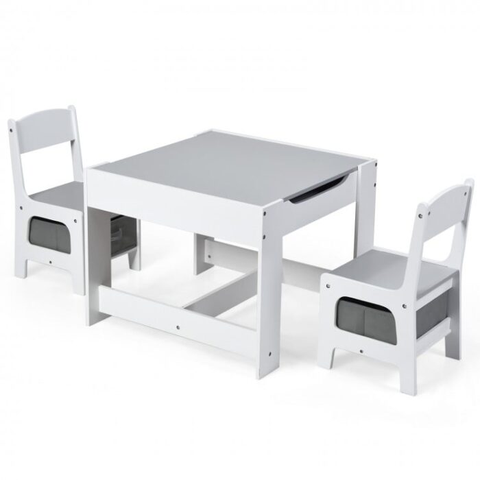 Kids Table Chairs Set With Storage Boxes Blackboard Whiteboard Drawing - Image 15