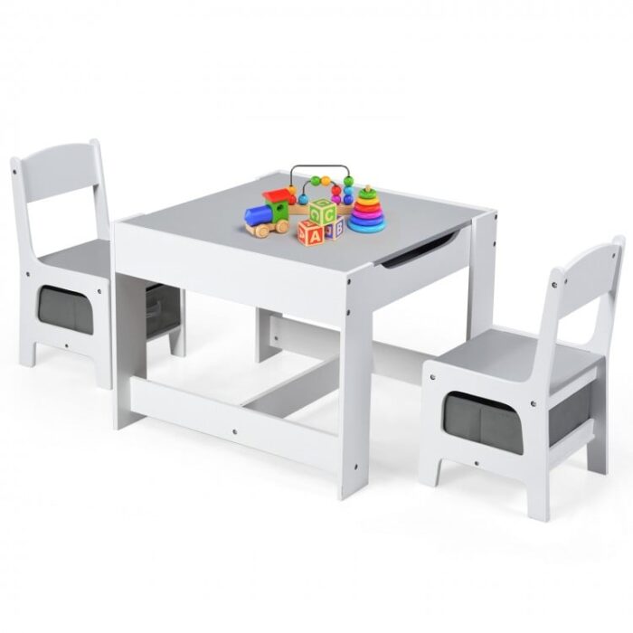 Kids Table Chairs Set With Storage Boxes Blackboard Whiteboard Drawing - Image 21