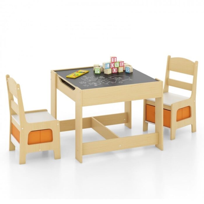 Kids Table Chairs Set With Storage Boxes Blackboard Whiteboard Drawing - Image 11