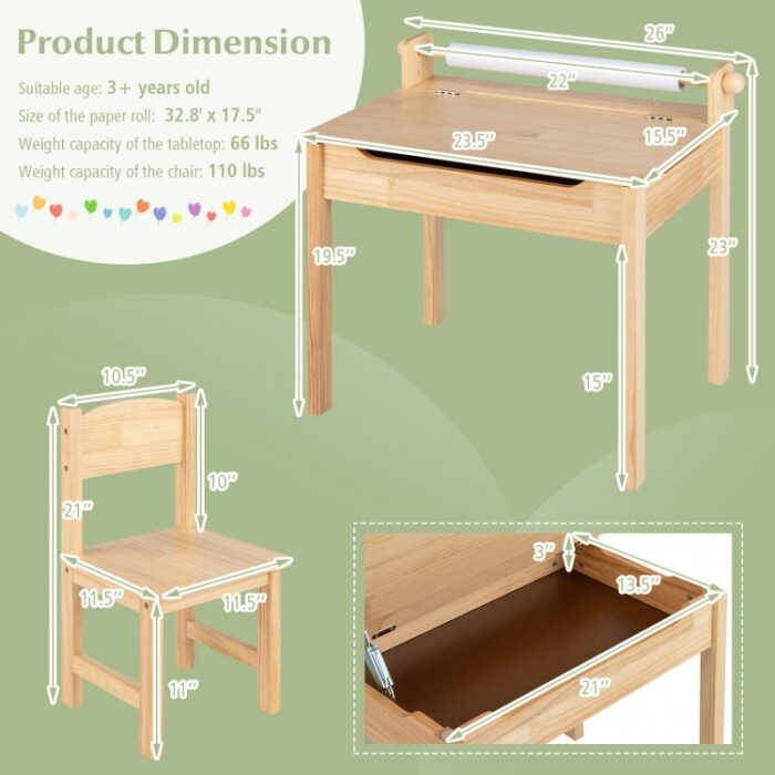 Toddler Multifunctional Activity Table and Chair Set with Paper Roll Holder - Image 3