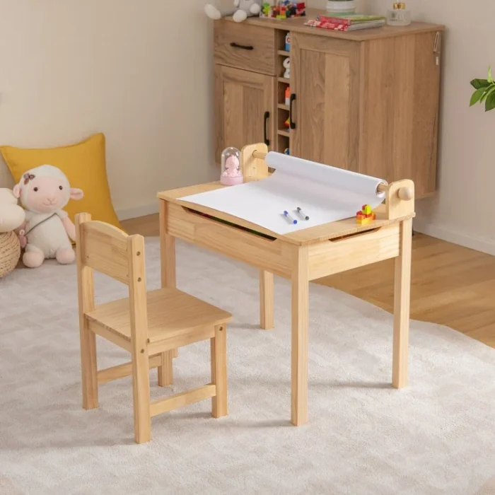 Toddler Multifunctional Activity Table and Chair Set with Paper Roll Holder - Image 4