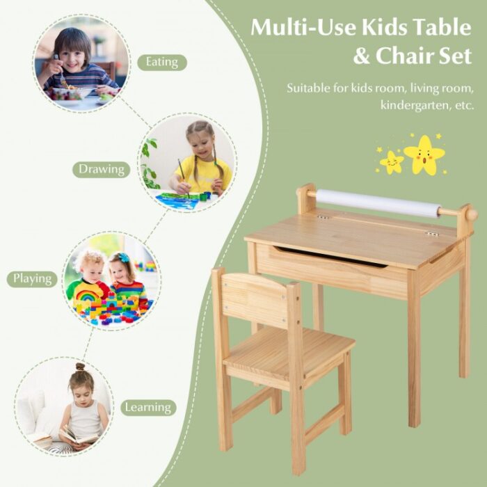 Toddler Multifunctional Activity Table and Chair Set with Paper Roll Holder - Image 7