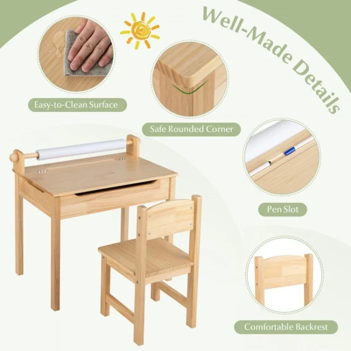 Toddler Multifunctional Activity Table and Chair Set with Paper Roll Holder - Image 8