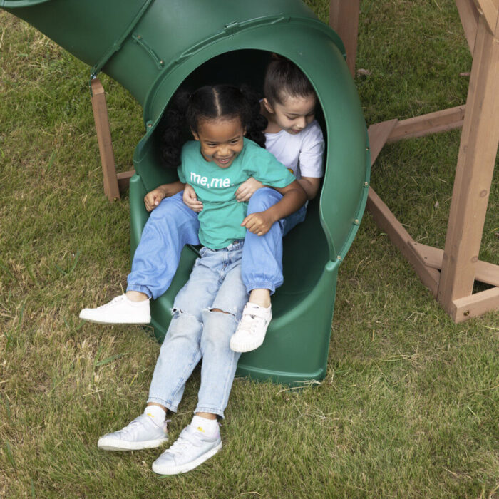 KidKraft - Timberlake Wooden Swing Set / Playset with 3 Slides, 3 Swings and Clubhouse - Image 4