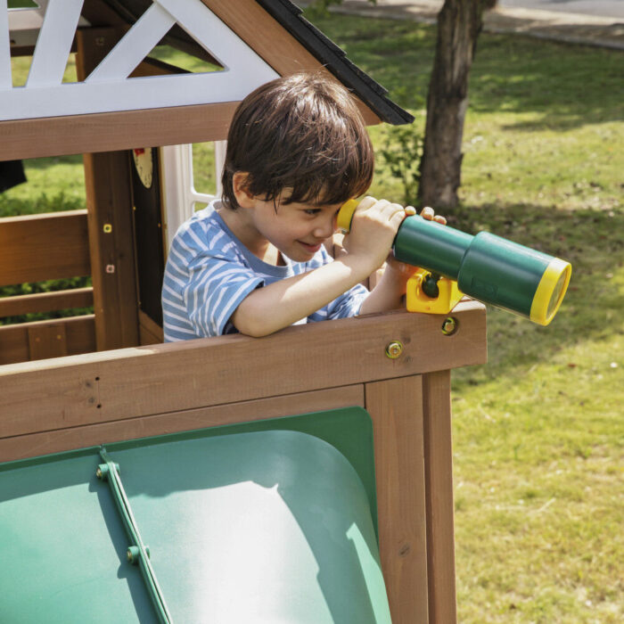 KidKraft - Timberlake Wooden Swing Set / Playset with 3 Slides, 3 Swings and Clubhouse - Image 7
