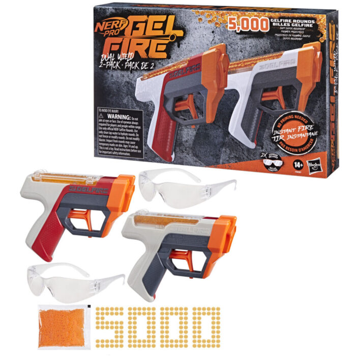 Nerf Pro Gelfire Dual Wield Pack, 2 Blasters, No-Prime Firing, 5000 Gelfire Rounds, 2x 100 Round Integrated Hoppers, 2 Eyewear - Image 3