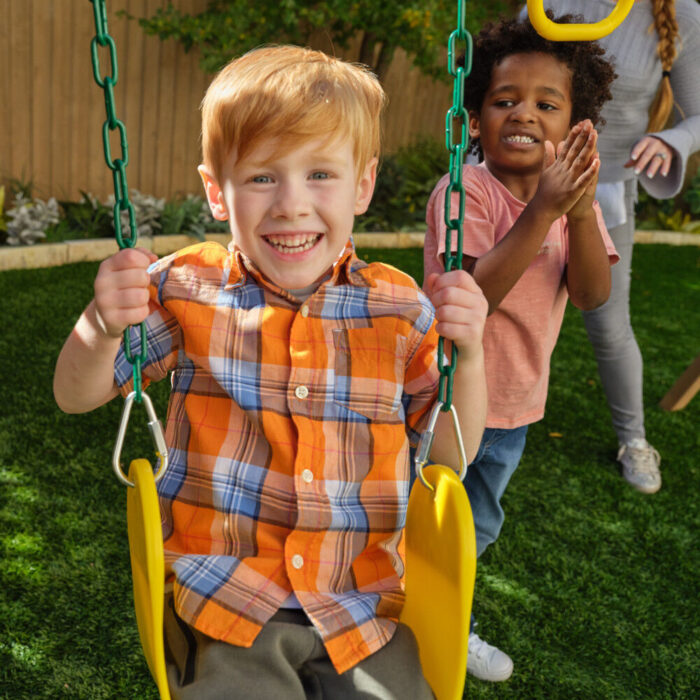 KidKraft - Modern Outdoor Wooden Swing Set / Playset with Fireman's Pole, Reversible Bench - R Exclusive - Image 4