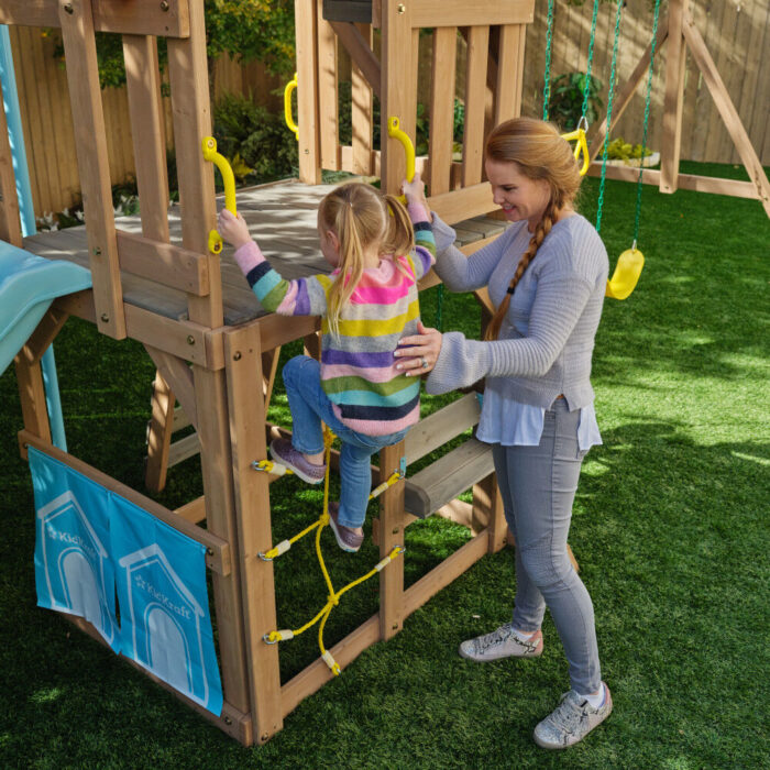 KidKraft - Modern Outdoor Wooden Swing Set / Playset with Fireman's Pole, Reversible Bench - R Exclusive - Image 5