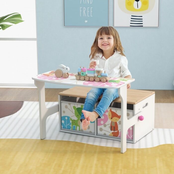 3 in 1 Kids Convertible Activity Bench with 2 Removable Fabric Bins - Image 3