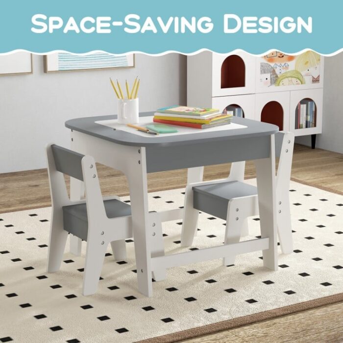 Kid's Table and Chairs Set with Double-sized Tabletop - Image 11