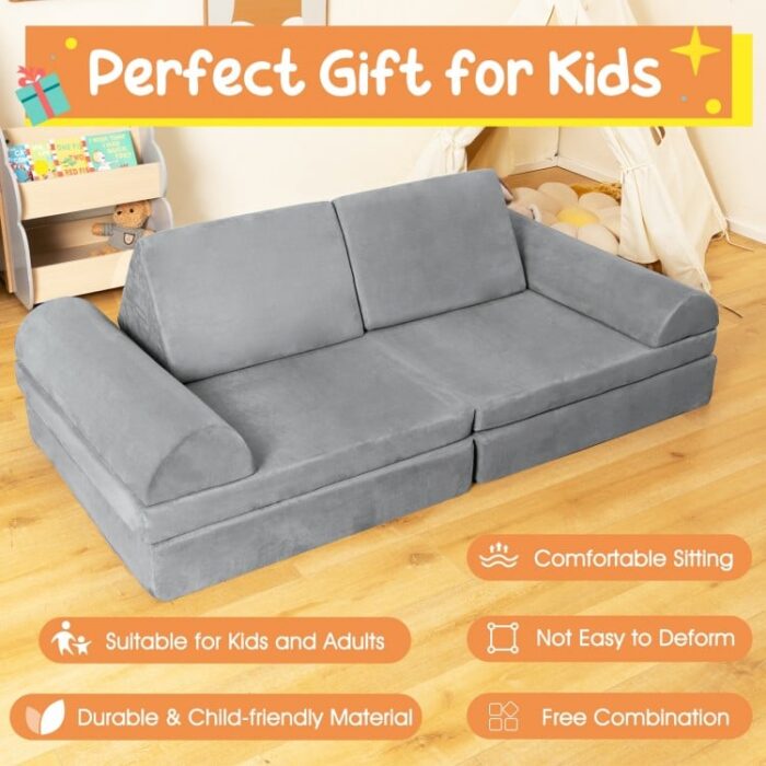 6 Pieces Convertible Kids Play Couch Set with Zipper - Image 7