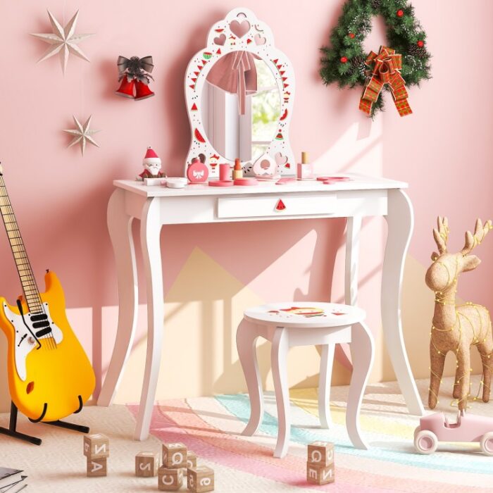 2 in 1 Children Pretend Makeup Vanity Set with Removable Mirror and Storage Drawer - Image 3