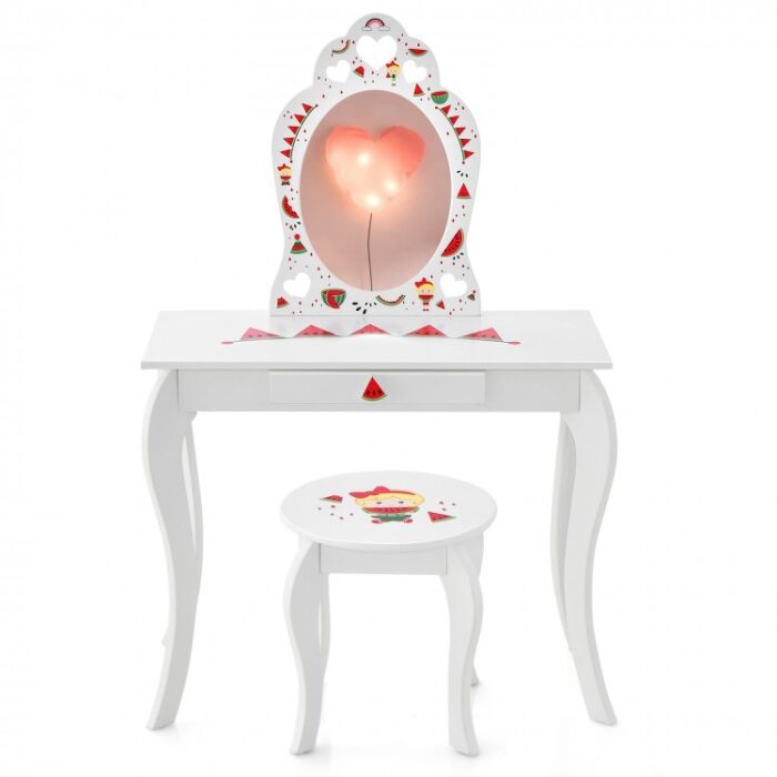 2 in 1 Children Pretend Makeup Vanity Set with Removable Mirror and Storage Drawer - Image 4