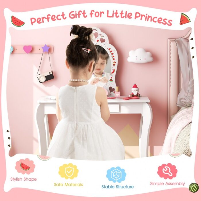 2 in 1 Children Pretend Makeup Vanity Set with Removable Mirror and Storage Drawer - Image 6