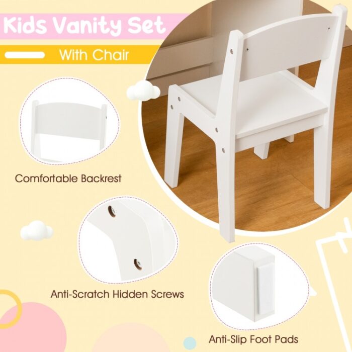 Kids Vanity Table and Chair Set with Shelves Drawer and Cabinet - Image 8