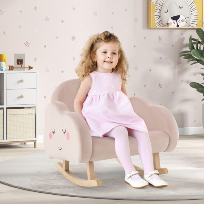 Upholstered Toddler Rocker with Solid Wood Legs and Non-slip Foot Pads - Image 3