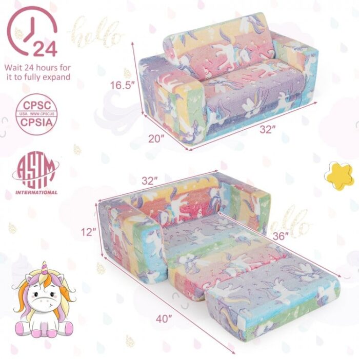 2-in-1 Flip Out Kids Sofa Chair with Detachable Flannel Fabric Cover and Glowing Patterns - Image 4
