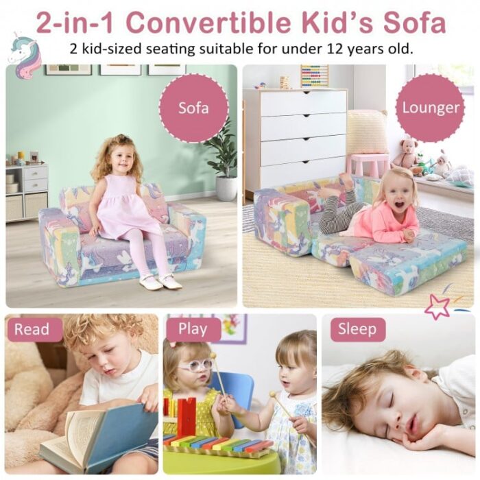 2-in-1 Flip Out Kids Sofa Chair with Detachable Flannel Fabric Cover and Glowing Patterns - Image 7