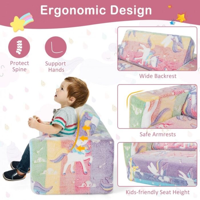 2-in-1 Flip Out Kids Sofa Chair with Detachable Flannel Fabric Cover and Glowing Patterns - Image 9